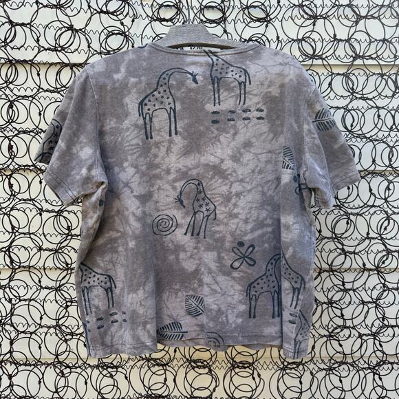 Vintage 90s Tribal Animal Art Giraffe Zoo Short Sleeve T-shirt Gray Brown XL? - Picture 2 of 9
